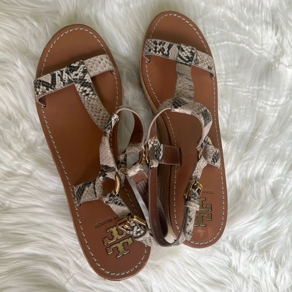 Tory Burch size 11 crocodile snakeprint leather summer vacation wedges